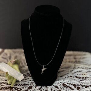 Handmade Upcycled Fish Necklace - Silver Charm Pendant on Black Cord